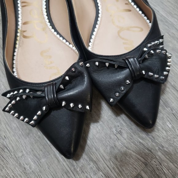 Sam Edelman Raisa Studded Ballerina Flat Sz 8 Pointed Toe Black Leather - Picture 2 of 10